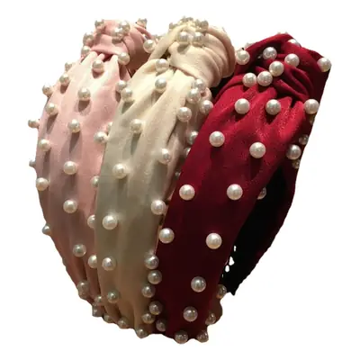 Korean Style Pearl Knotted Headband with White Beads