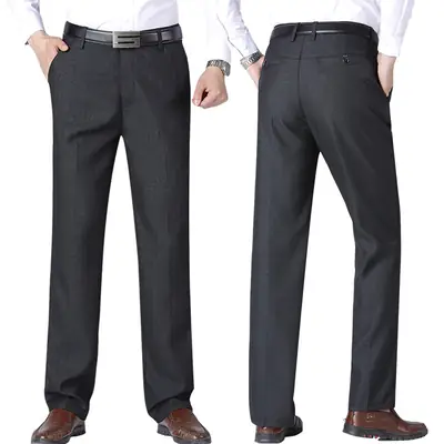 Middle-aged Men's Black Thick Casual Pants