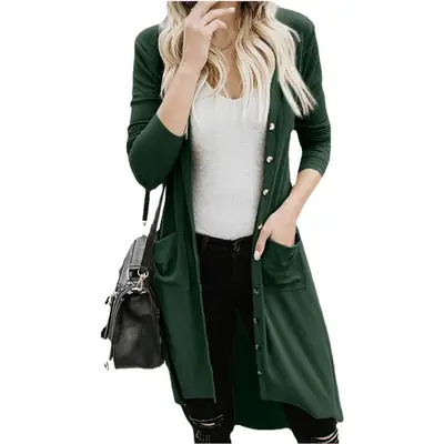 Long Sleeve Button Cardigan Sweater Coat Green