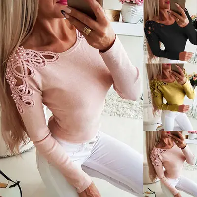 2024 Long Sleeve Lace Top Women's Sexy Slim Fit