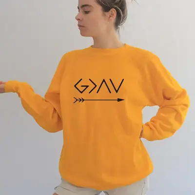 Black Crewneck T-Shirt with "God is Greater" Arrow Design