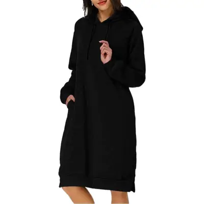 Women Hooded Hoodie Mid-Length Sweater Grey
