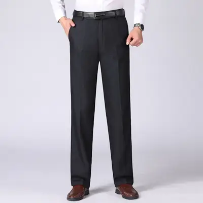 Men's Black Fleece-Lined Western Pants Autumn Winter Loose Straight