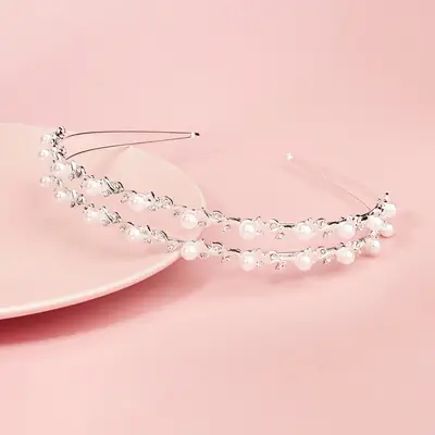 Double Layered Pearl Bridal Headband 2cm Height 12.5cm Width