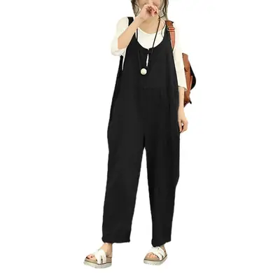 Fat Plus Size Navy Blue Loose Overalls Set