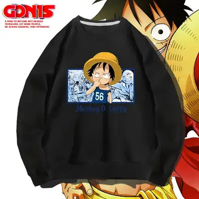 Men's Red Anime Luffy Sweatshirt Round Neck