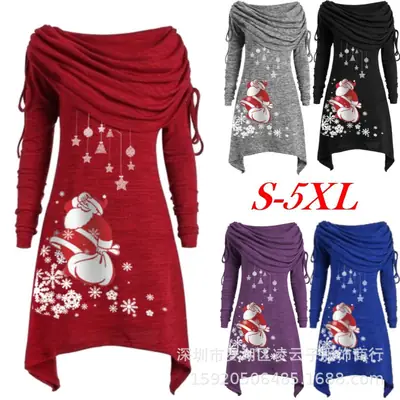 Women 2021 Long Sleeve Santa Snowflake Tunic S-5XL