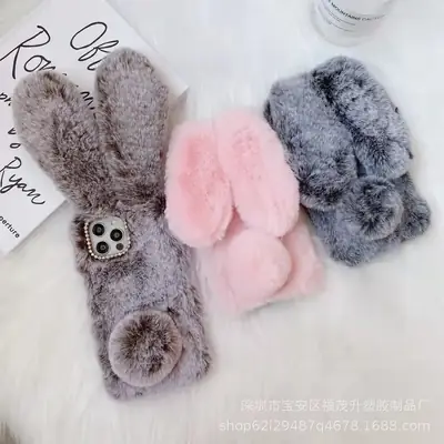Plush Rabbit Ears Phone Case for iPhone 15