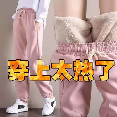 Women Velvet Harem Pants Pink Winter Leggings Large