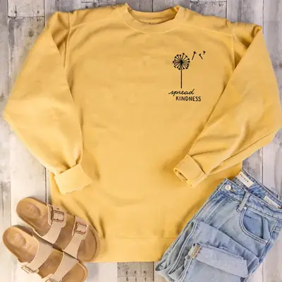 Pink Letter Crewneck Sweater with Dandelion Print