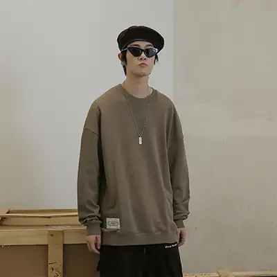 Men Brown Knitted Long Sleeve Sweater Loose Fit