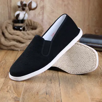 Source Factory Men's Mille-Layer Cloth Shoes Black Corduroy Espadrille Handmade Cloth Shoes Breathable Old Beijing Cloth Shoes