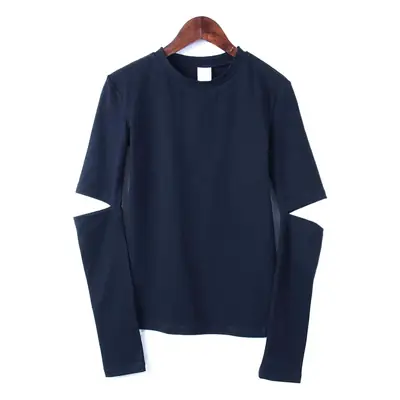 Black Slim Fit Xiu Long Sleeve Top with Cut Out Elbows