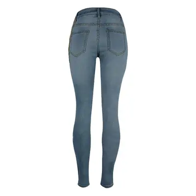 Women Exaggerated Big Ripped Jeans Chain Hanging Leg Pants