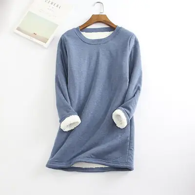 Women Fleece Lined Mid-Length Shirt Pink Large