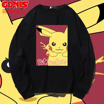 Pikachu Long Sleeve T-Shirt Yellow Cotton