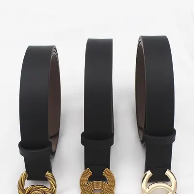 Women's Black Leather Belt with Gold Chain Closure