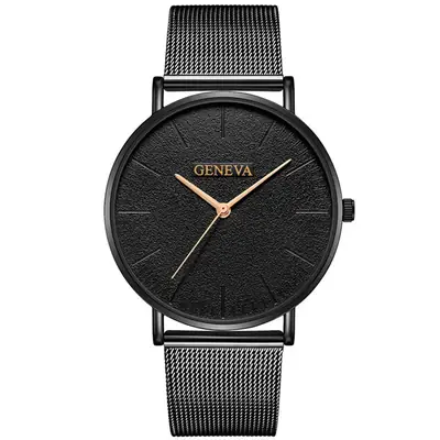 Geneva Men's Rose Gold Mesh Watch Black Dial