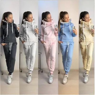 2019 Women's Fleece Hoodie Sweatshirt Set Grey