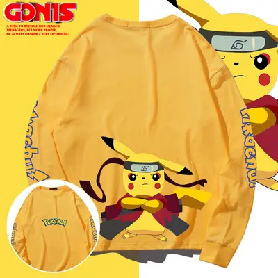 Japanese Anime Pikachu Long Sleeve T-Shirt Grey