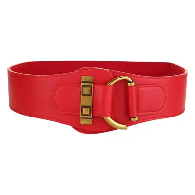 Black Leather Wide Waist Belt for Women with Gold Buckle