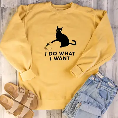 Yellow Cat Print Sweatshirt I Do What I Want