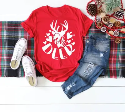 Red Deer Print Short Sleeve T-Shirt for Men Women