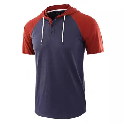 Men Grey Hooded T-Shirt Short Sleeve Cotton