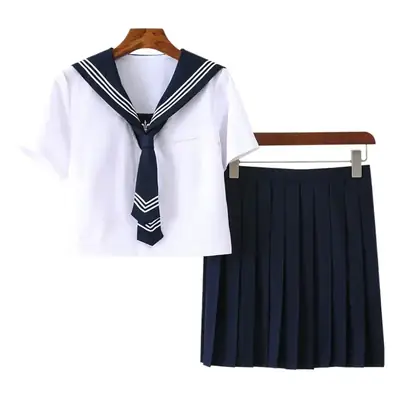 Black Japanese Sailor Suit with Blue Tie and Kansai Lapels