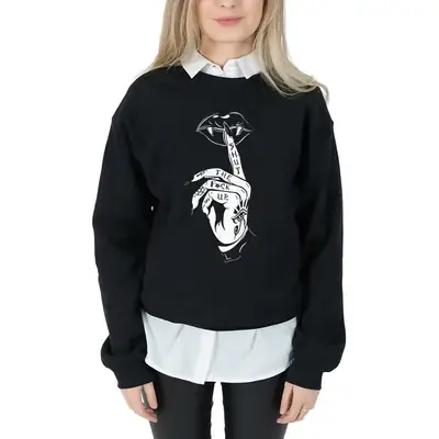 Yellow Crewneck Sweatshirt with "Shut the F*ck Up" Graphic