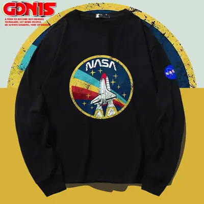 NASA Astronaut Long Sleeve T-Shirt Men Pink Cotton Loose Fit
