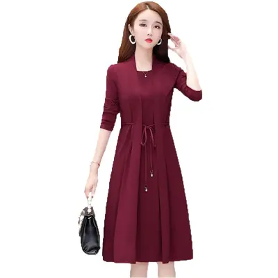 New Spring and Autumn Fake Two-piece Long-sleeve Dress for Women