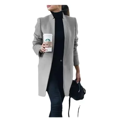 Women Woolen Stand Collar Jacket Navy Blue Winter