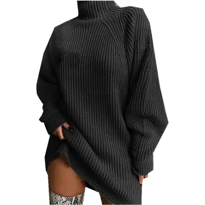 2025 Knit Half-Turtleneck Sweater Dress Maroon