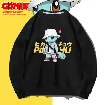 Men & Women Pikachu Graphic Crewneck Sweatshirt Grey
