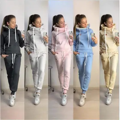 Pink Fleece Track Suit Women Casual Sports Wear