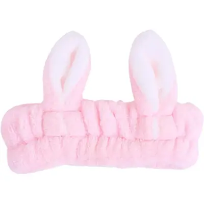 Pink Rabbit Ear Flannel Hair Band for Women Winter