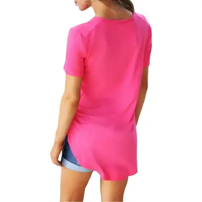 Plus Size Women's Pink Loose V Neck T-Shirt