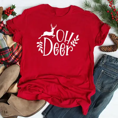 Men Women Red Tee Oh Deer Europe USA