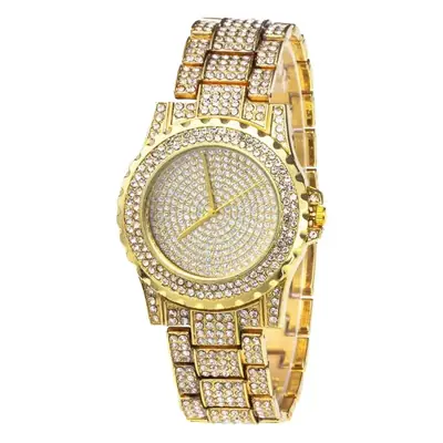 Gold Rhinestone Women's Quartz Bracelet Watch Set