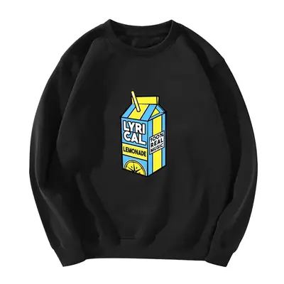Men Women Velvet Round Neck Sweatshirt White Lemon Print
