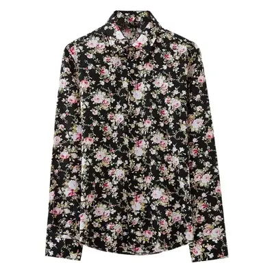 Men Floral Long Sleeve Shirt Black Spring Autumn Wear