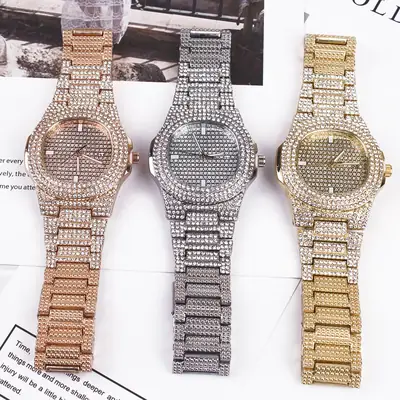 Men Rhinestone Quartz Wristwatch Gold 2024