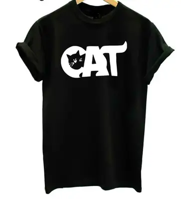Cat Graphic T-Shirt Black Men Women Short Sleeve