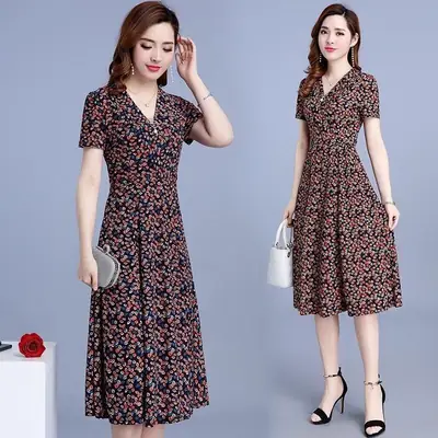New Arrival Floral Dress Slim Fit Mist Length for Women