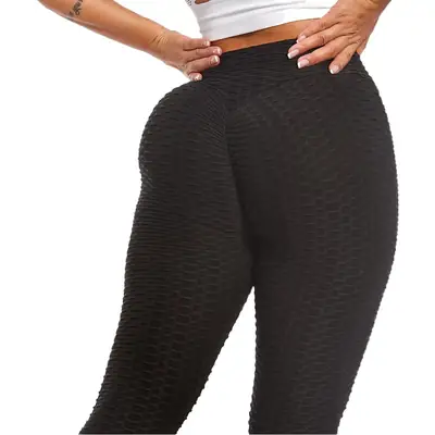 Black Jacquard Hip Bubble Yoga Pants Large
