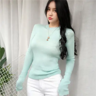 Women's Micro-Knit Long Sleeve T-Shirt Mint Green