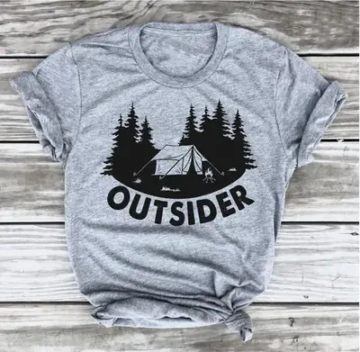 Men Women Outsider Camping T-Shirt Grey