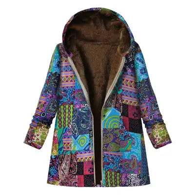 Women Winter Hooded Coat Zipper Retro Cotton Linen