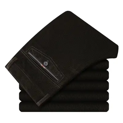 Men's Black Fleece Lined Casual Pants Elastic Winter